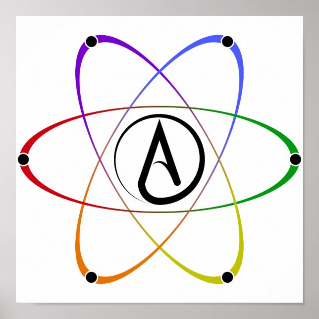 Atheist Atom Symbol Rainbow Black Poster (Framsidan)