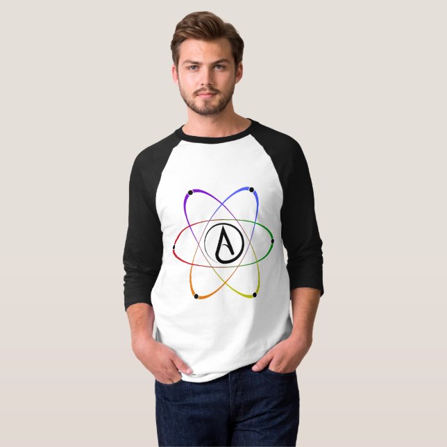 Atheist Atom Symbol Rainbow Black T Shirt (Hel framsida)