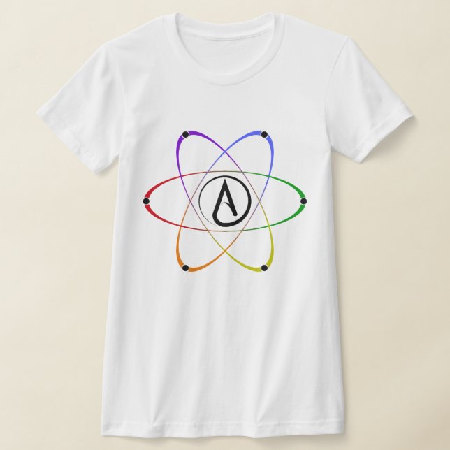 Atheist Atom Symbol Rainbow Black T Shirt (Laydown)