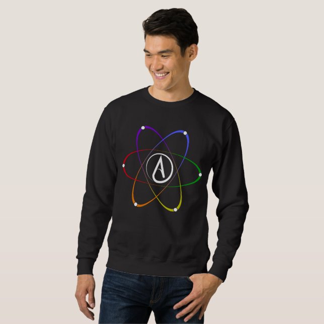 Atheist Atom Symbol Rainbow White Lång Ärmad Tröja (Hel framsida)