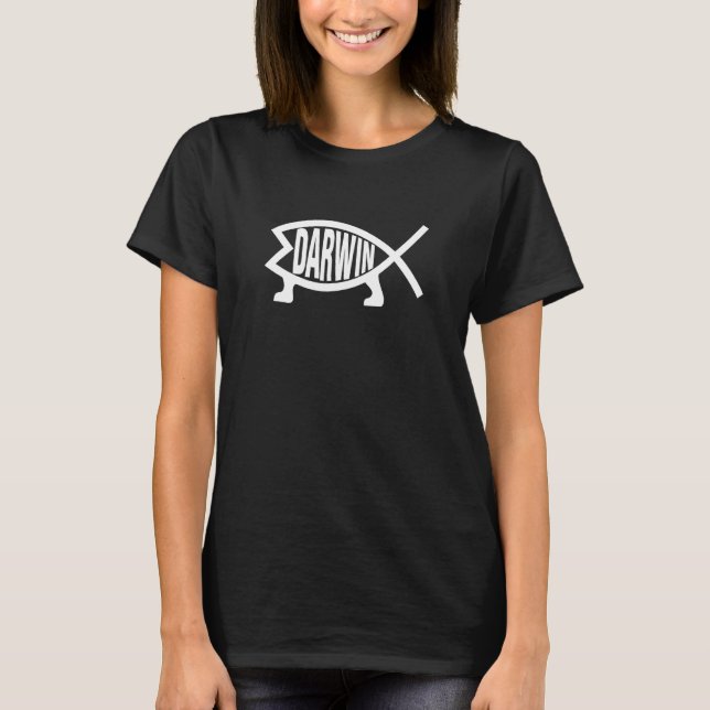 Atheist Charles Darwin Theory of Evolution Fish T Shirt (Framsida)