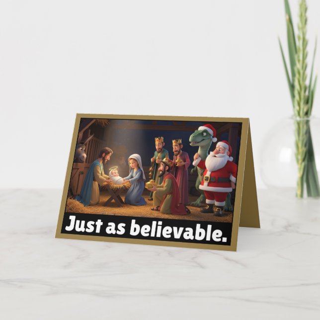 Atheist dinosaur and Santa Christmas Kort (Framsida)