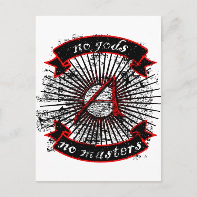 Atheist No Gods, No Masters Vykort (Framsida)