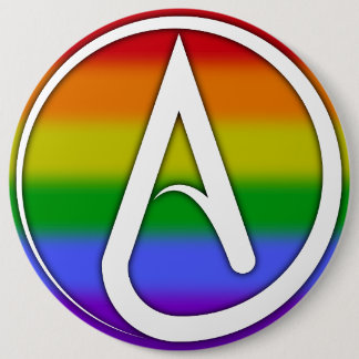 Atheist Symbol White over Rainbow Knapp