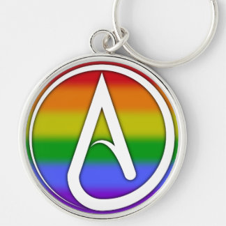 Atheist Symbol White over Rainbow Rund Silverfärgad Nyckelring