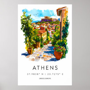 Athen akvarellaffisch Athen resertryck Poster