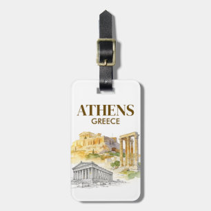 Athen Grekland Akropolis Akvarell Skiss Anpassad Bagagebricka