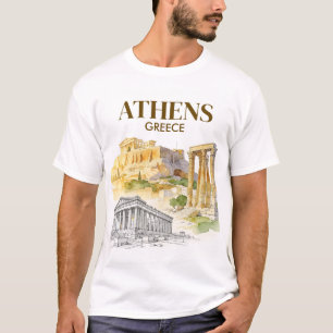 Athen Grekland Akropolis Akvarell Skiss Anpassad T Shirt