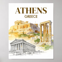 Athen Grekland Akropolis Akvarell Skiss Resa
