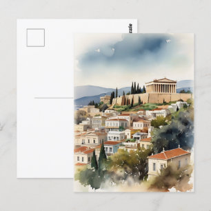 Athen Grekland akvarell konst Vykort