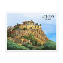 Athen Grekland Akvarell vykort | Historiska vyer
