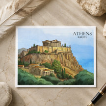Athen Grekland Akvarell vykort | Historiska vyer