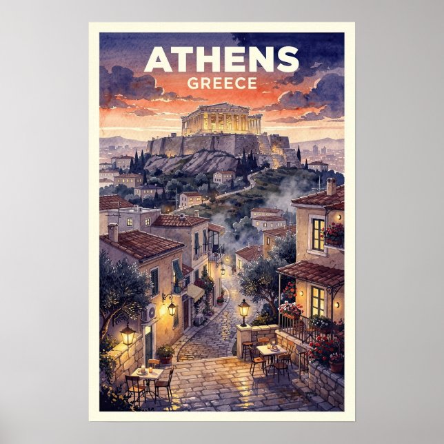 Athen Grekland Retro Resa Poster (Framsidan)