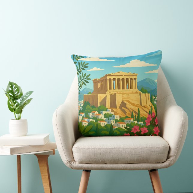 Athen Grekland Vintage Resa | Parthenon Akropolis Kudde (Stol)