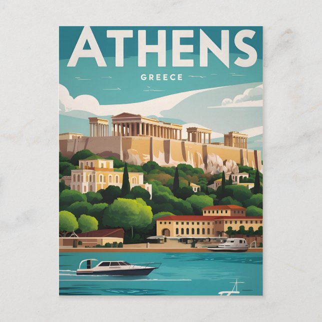 athen grekland vintage vykort (Framsida)