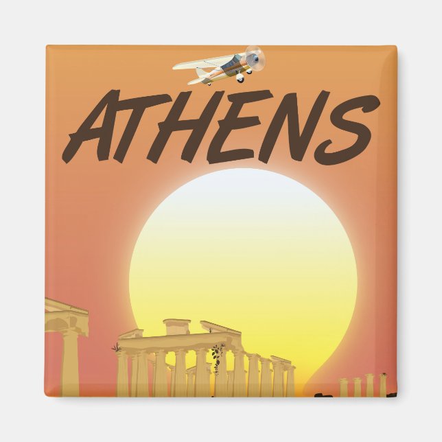 Athen "Resa med flyg" Guldgul solnedgång Magnet (Framsidan)