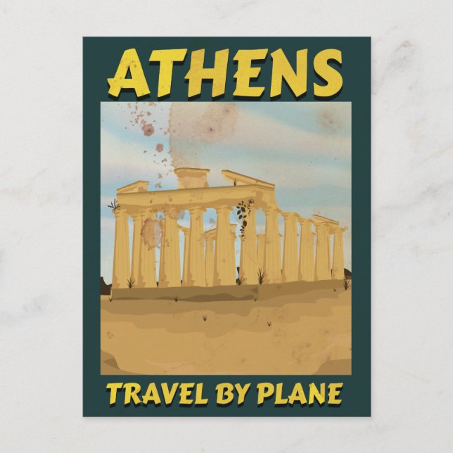 Athen vintage resa affisch vykort (Framsida)