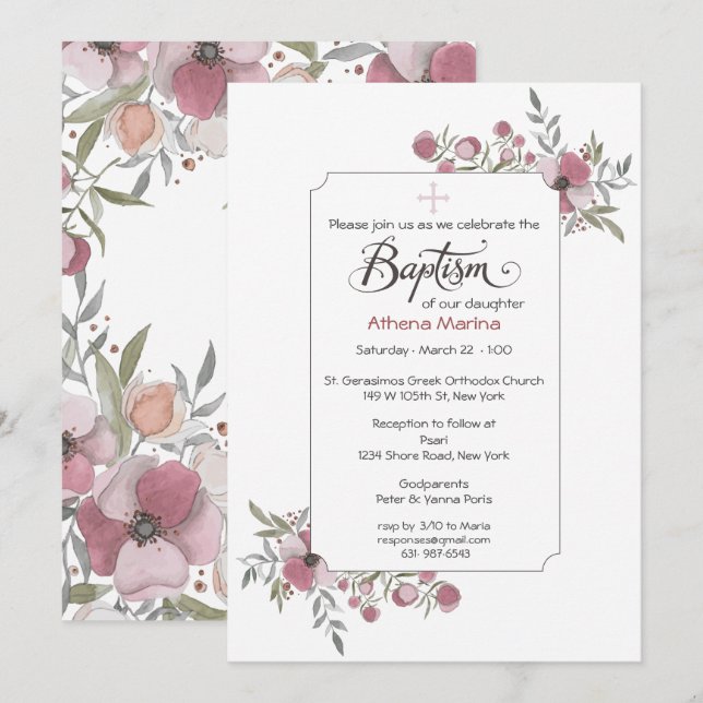 Athena Baptism-inbjudan. Inbjudningar (Fram/baksida)