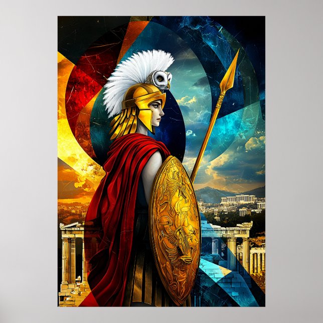 Athena - Kubistisk Minimalistisk Legend - Gudinnan Poster (Framsidan)