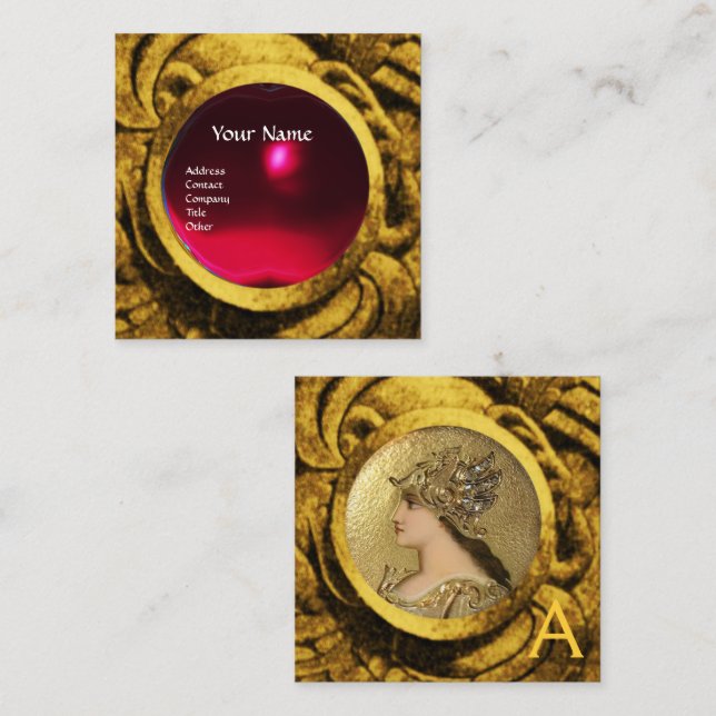 ATHENA OCH KAMPANDE GRIFFINS MONOGRAM, Red Ruby Fyrkantigt Visitkort (Fram/baksida)