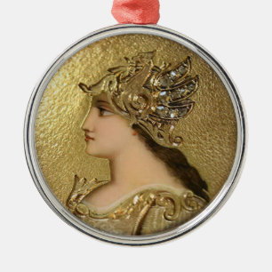 ATHENA PORTRÄTT MED DEN GULD- HJÄLMEN OCH GRYPHO JULGRANSPRYDNAD METALL