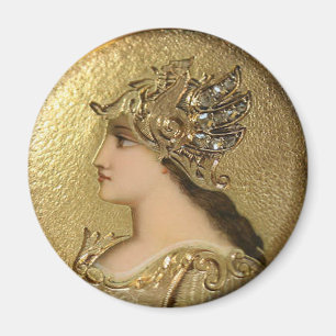 ATHENA PORTRÄTT MED DEN GULD- HJÄLMEN OCH GRYPHO MAGNET