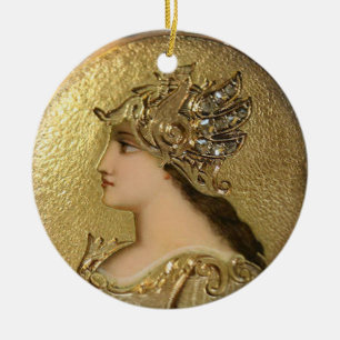 ATHENA PORTRÄTT MED GOLDEN HELMET OCH GRIFFINS JULGRANSPRYDNAD KERAMIK