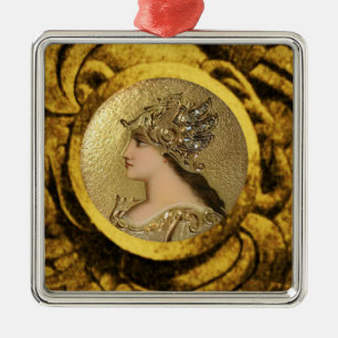 ATHENA PORTRÄTT MED GOLDEN HELMET OCH GRIFFINS JULGRANSPRYDNAD METALL