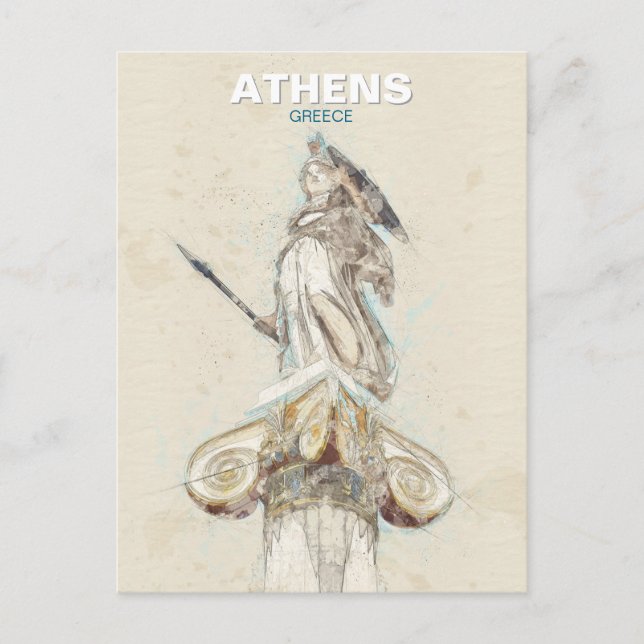 Athena Statue Sketch Postcard - Ancient Greece Helg Vykort (Framsida)