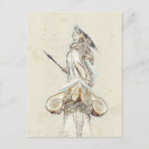 Athena Statue Sketch Postcard - Ancient Greece Helg Vykort