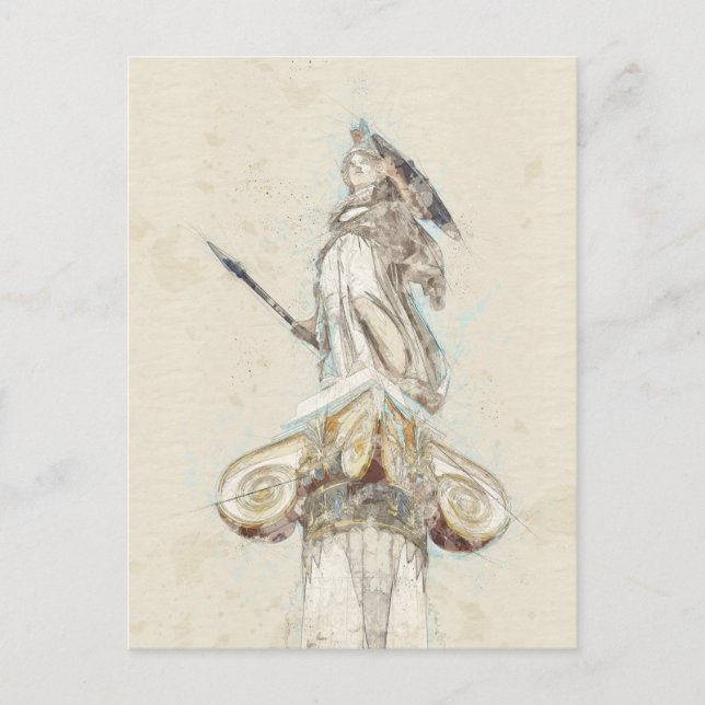 Athena Statue Sketch Postcard - Ancient Greece Helg Vykort (Framsida)