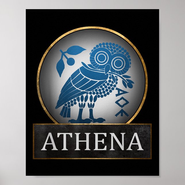 Athena Uggla symbol för den grekiske gudinnan i Wi Poster (Framsidan)