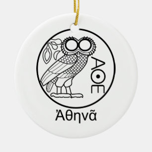 Athenas uggla tetradrachm (grekiskt teckensnitt) julgransprydnad keramik