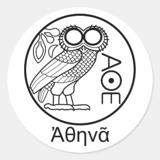 Athenas uggla tetradrachm (grekiskt teckensnitt) runt klistermärke
