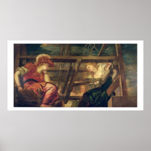 Athene och Arachne, c.1475-85 (olja på kanfas) Poster