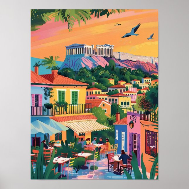Athenes tryck Athenes illustration Grekland Resa P (Framsidan)