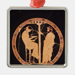 Athenianröd-figur kylix som visar Aegeus Julgransprydnad Metall