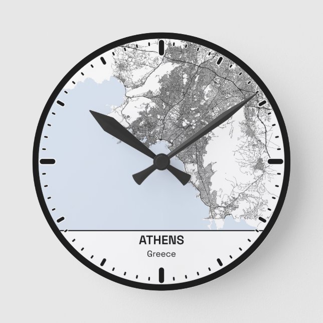Athens Clock City Line Art Rund Klocka (Framsida)