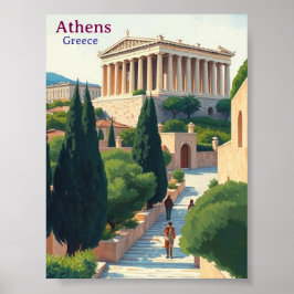Athens Greece Gouache Paint Illustration Travel Poster