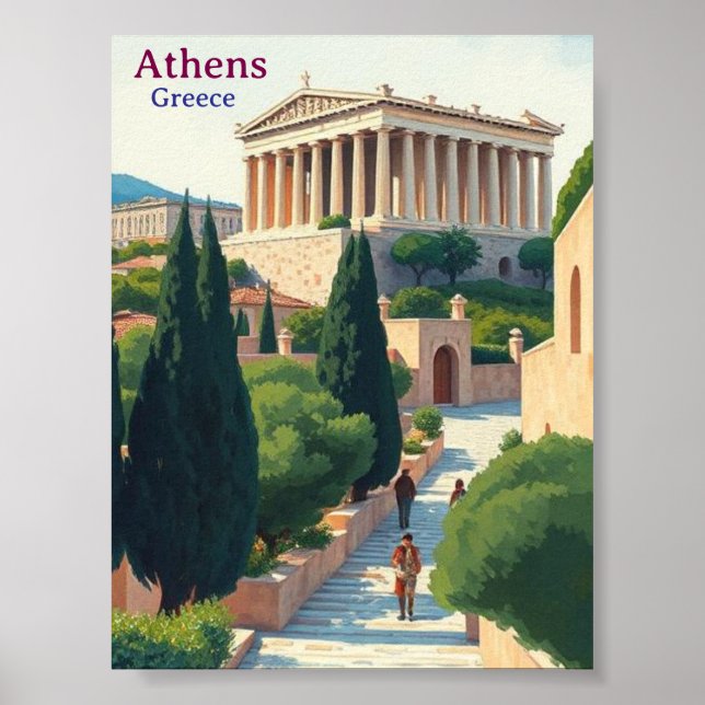 Athens Greece Gouache Paint Illustration Travel Poster (Framsidan)