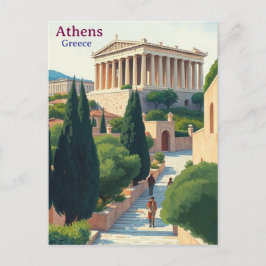 Athens Greece Gouache Paint Illustration Travel Vykort