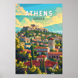 Athens Grekland Resa Konst Vintage Poster