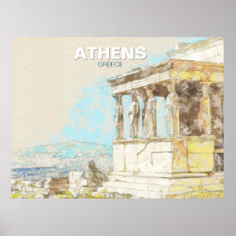Athens Grekland Resa – Vintagevy av antiken Poster