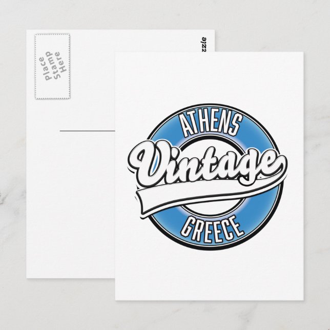Athens Grekland vintage logotyp Vykort (Fram/baksida)