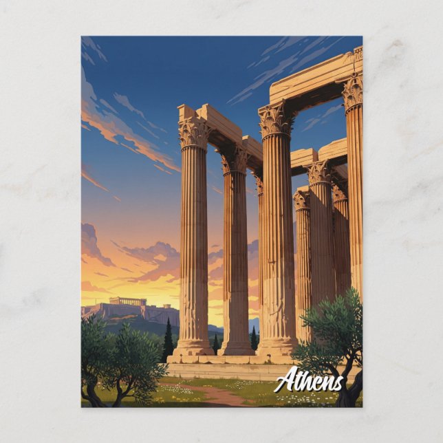 Athens Olympiska Zeus tempel Grekland Resa Vykort (Framsida)