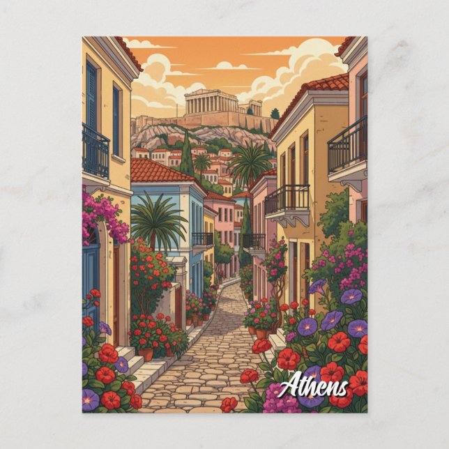 Athens Plaka Grekland Resa Vykort (Framsida)