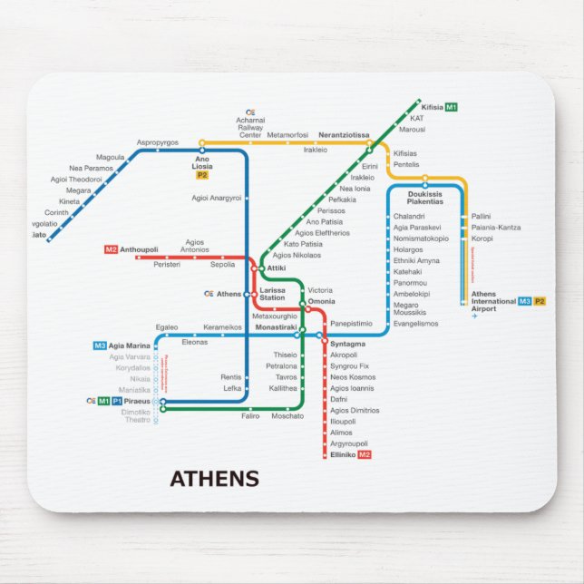 Athens underjordisk karta Mousepad Musmatta (Framsidan)