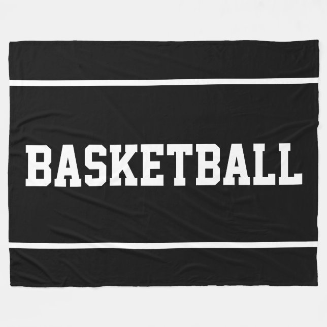 Athletic BASKETBALL Text Stripes On Deep Black Fleecefilt (Framsidan (Horisontell))