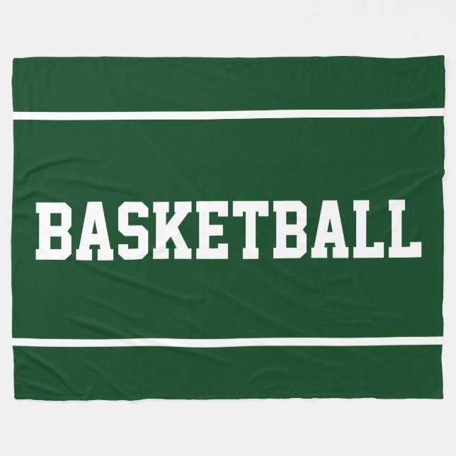 Athletic BASKETBALL Text Stripes On Deep Green Fleecefilt (Framsidan (Horisontell))