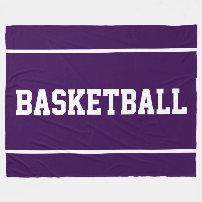 Athletic BASKETBALL Text Stripes On Deep Purple Fleecefilt (Framsidan (Horisontell))